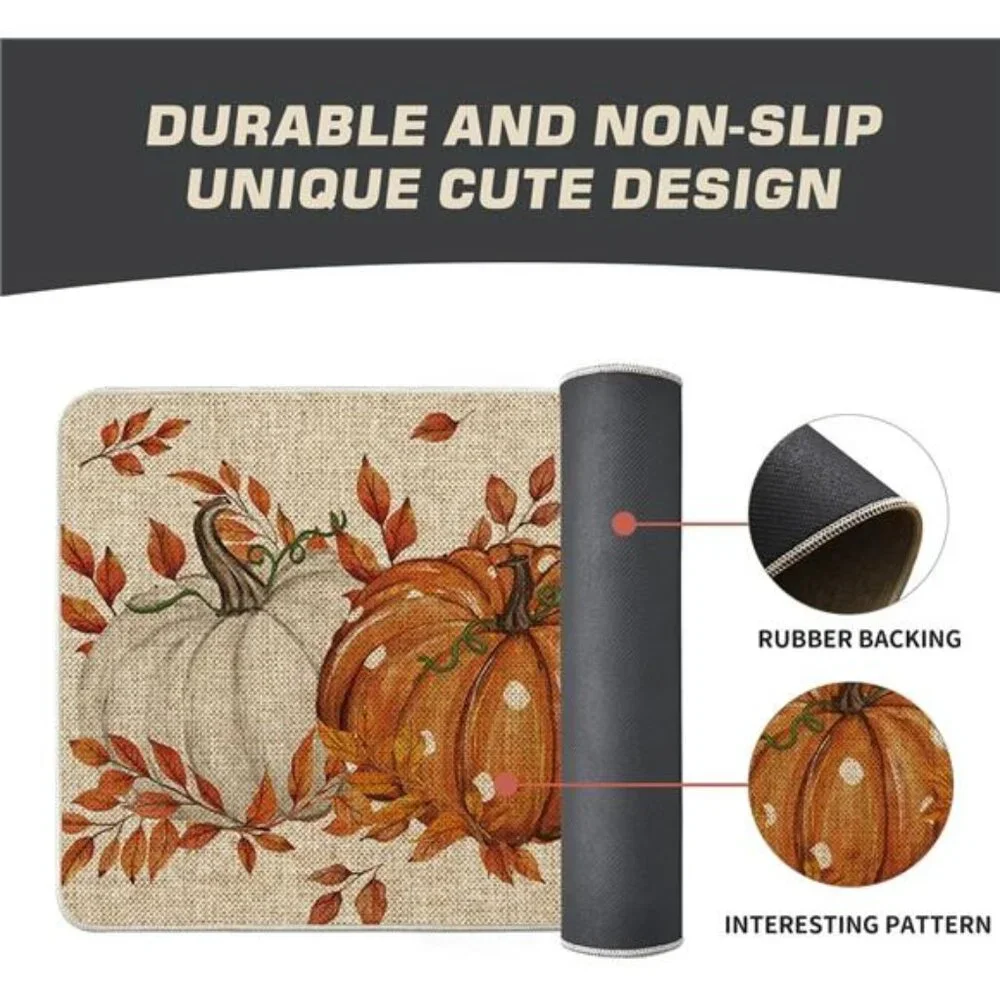 Orange Dot Pumpkin Eucalyptus Fall Doormat, Low-Profile, Indoor/Outdoor, 17x29‎